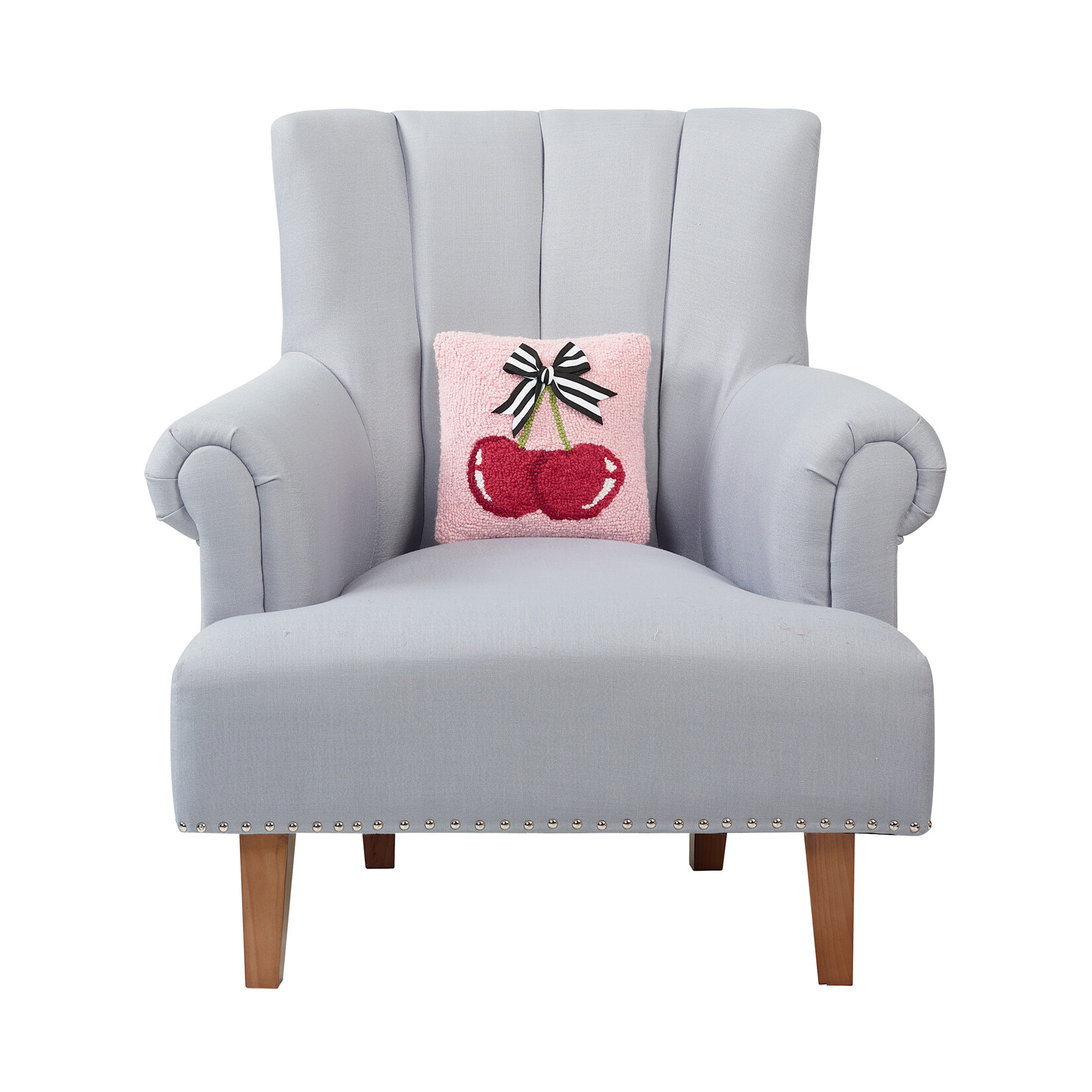 m. lynne designs cherries pillow with black & white ribbon