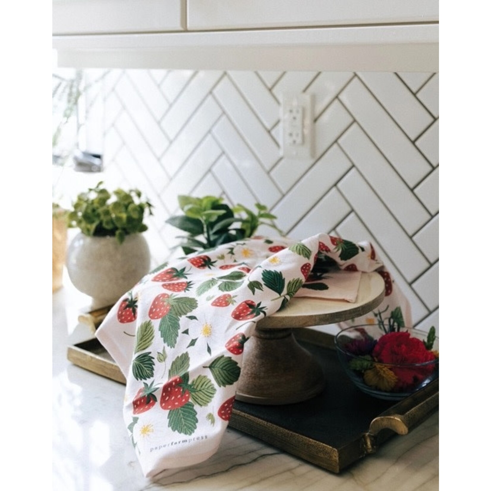 m. lynne designs strawberry patch tea towel