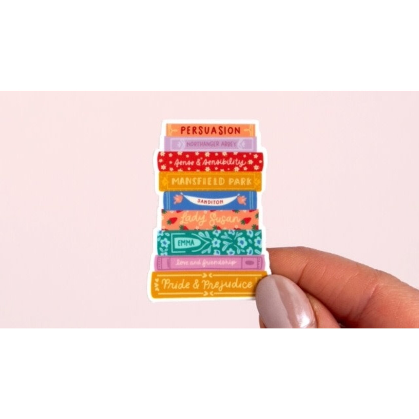 m. lynne designs jane austen book stack sticker