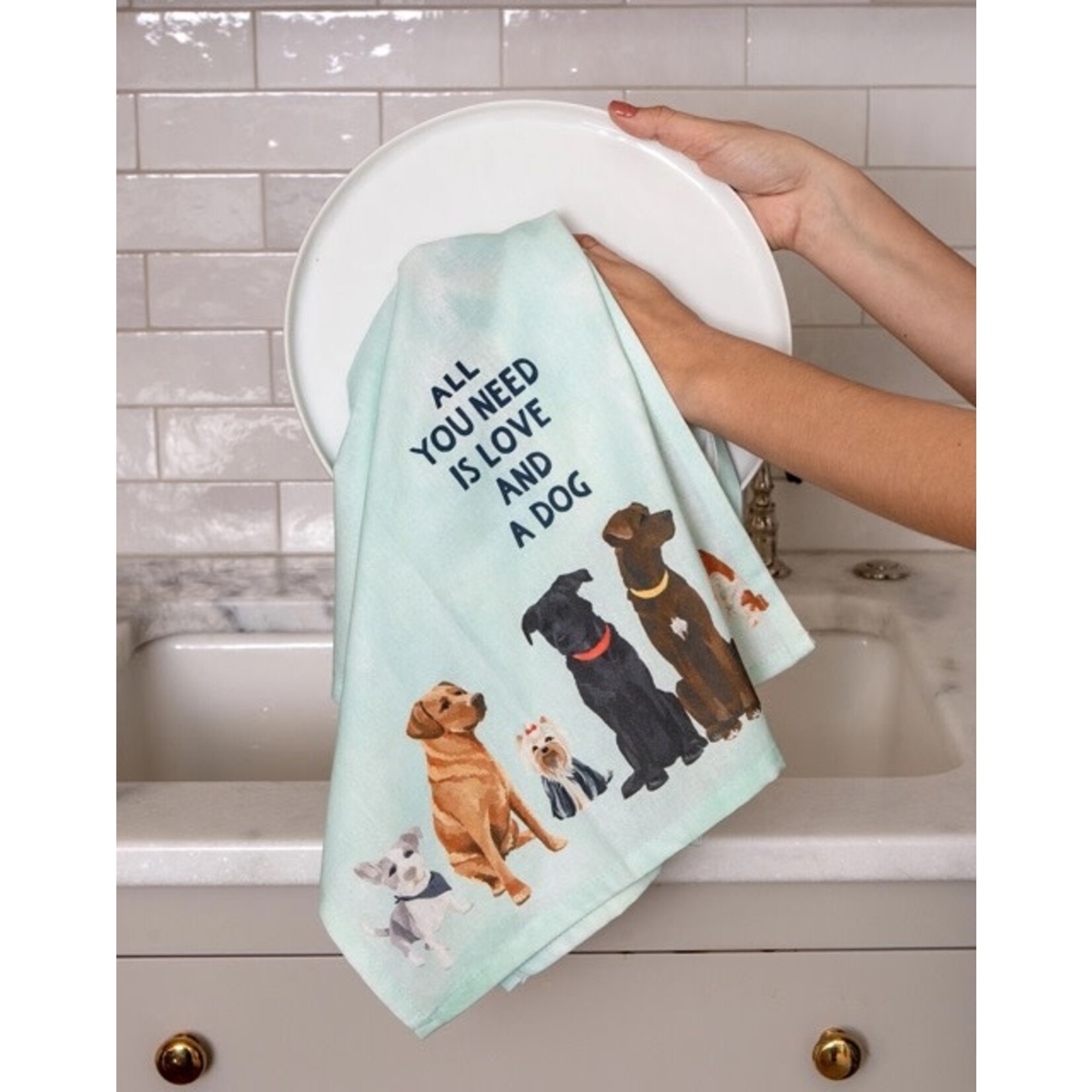 m. lynne designs all you need is love and a dog tea towel