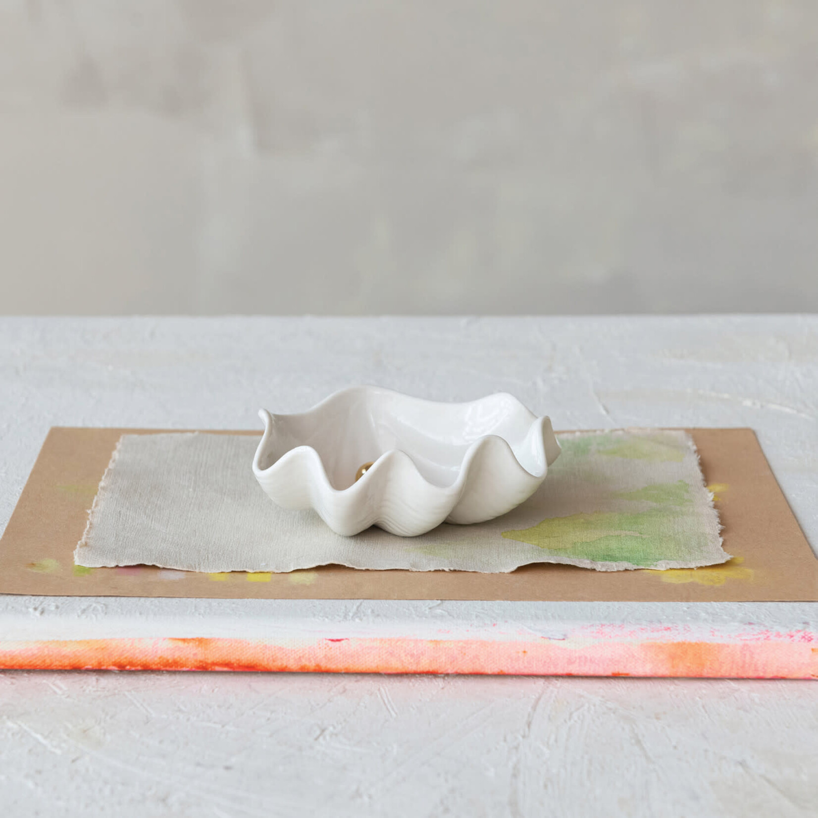 m. lynne designs clam shell dish with gold pearl