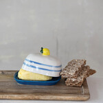 m. lynne designs lemon butter dish with stripes