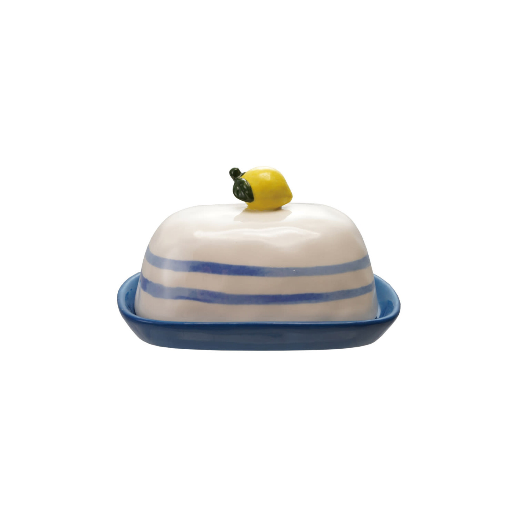m. lynne designs lemon butter dish with stripes