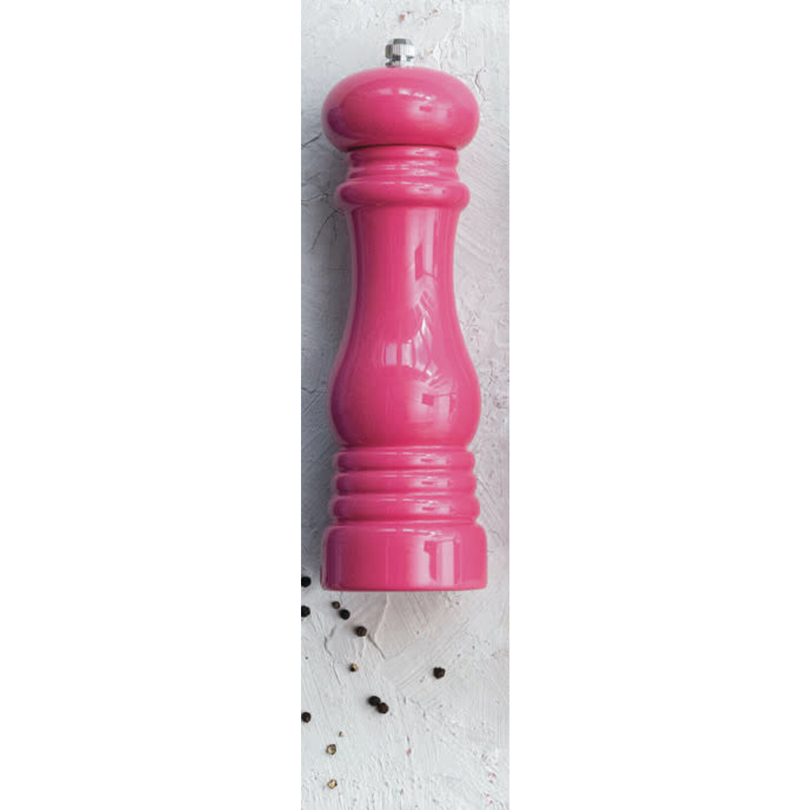 m. lynne designs pink enameled rubberwood salt or pepper mill
