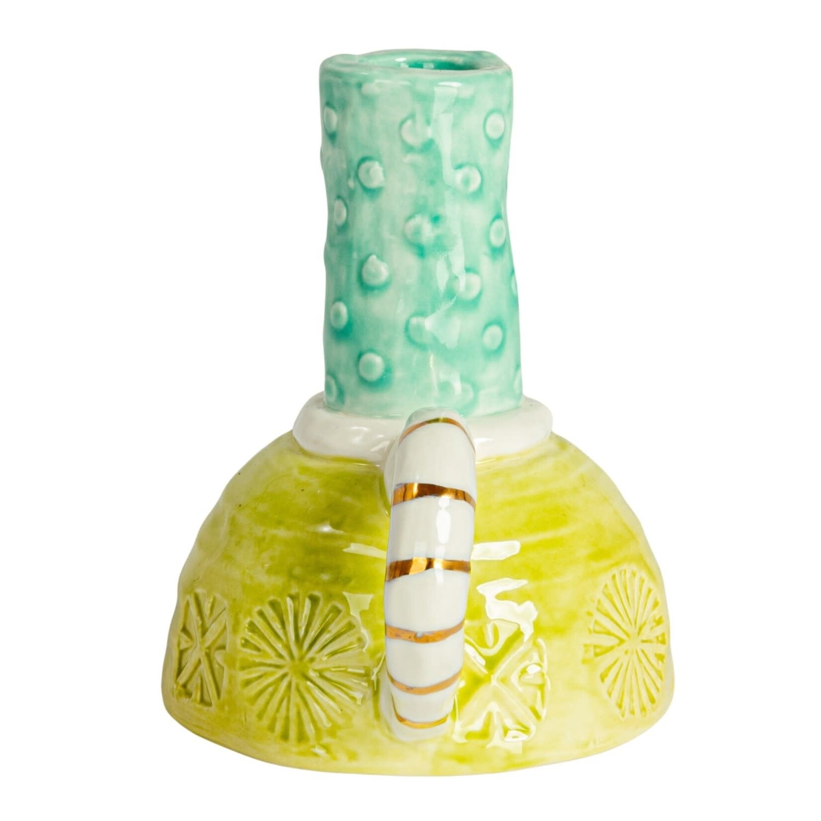 m. lynne designs lime, teal & gold stripe taper holder with handles