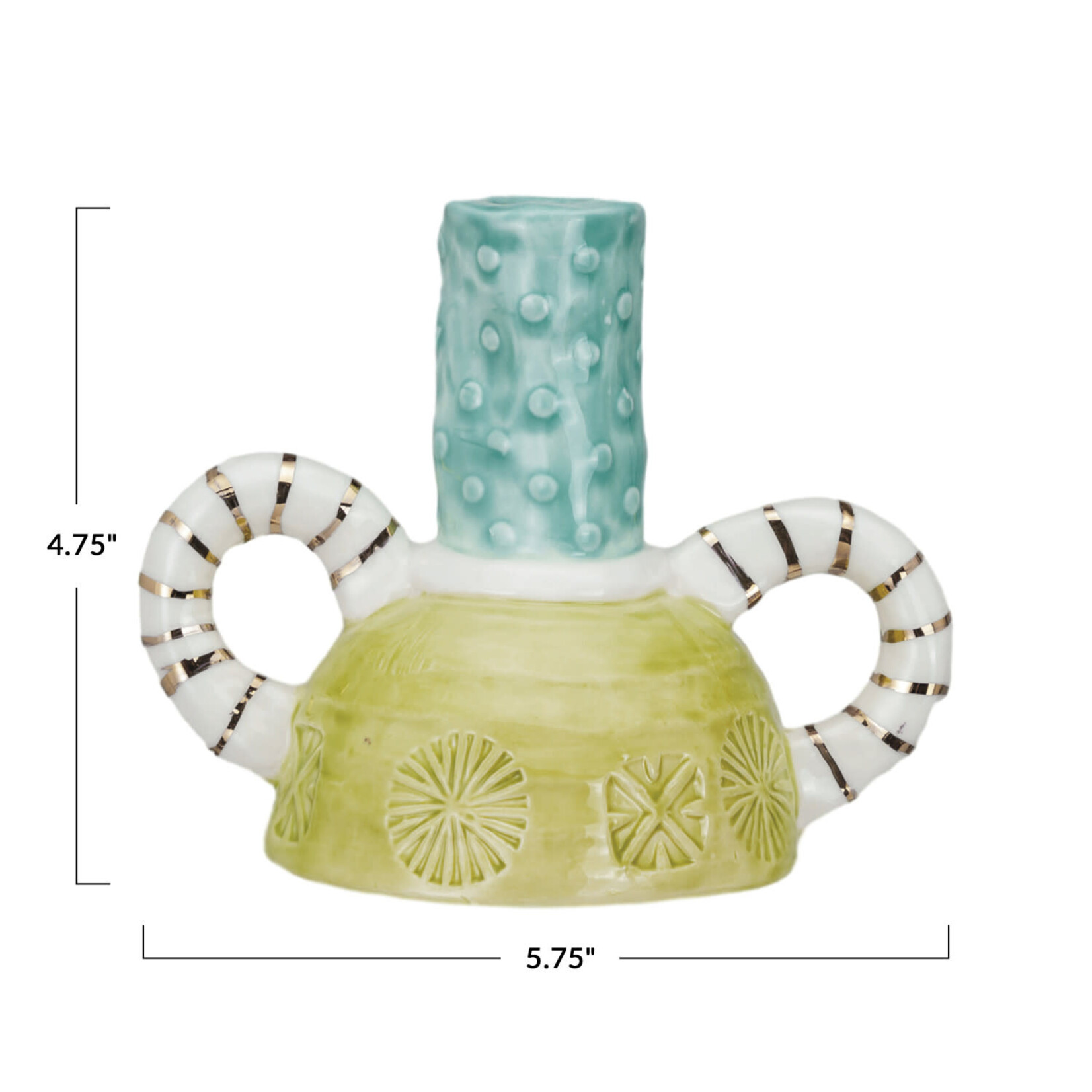 m. lynne designs lime, teal & gold stripe taper holder with handles