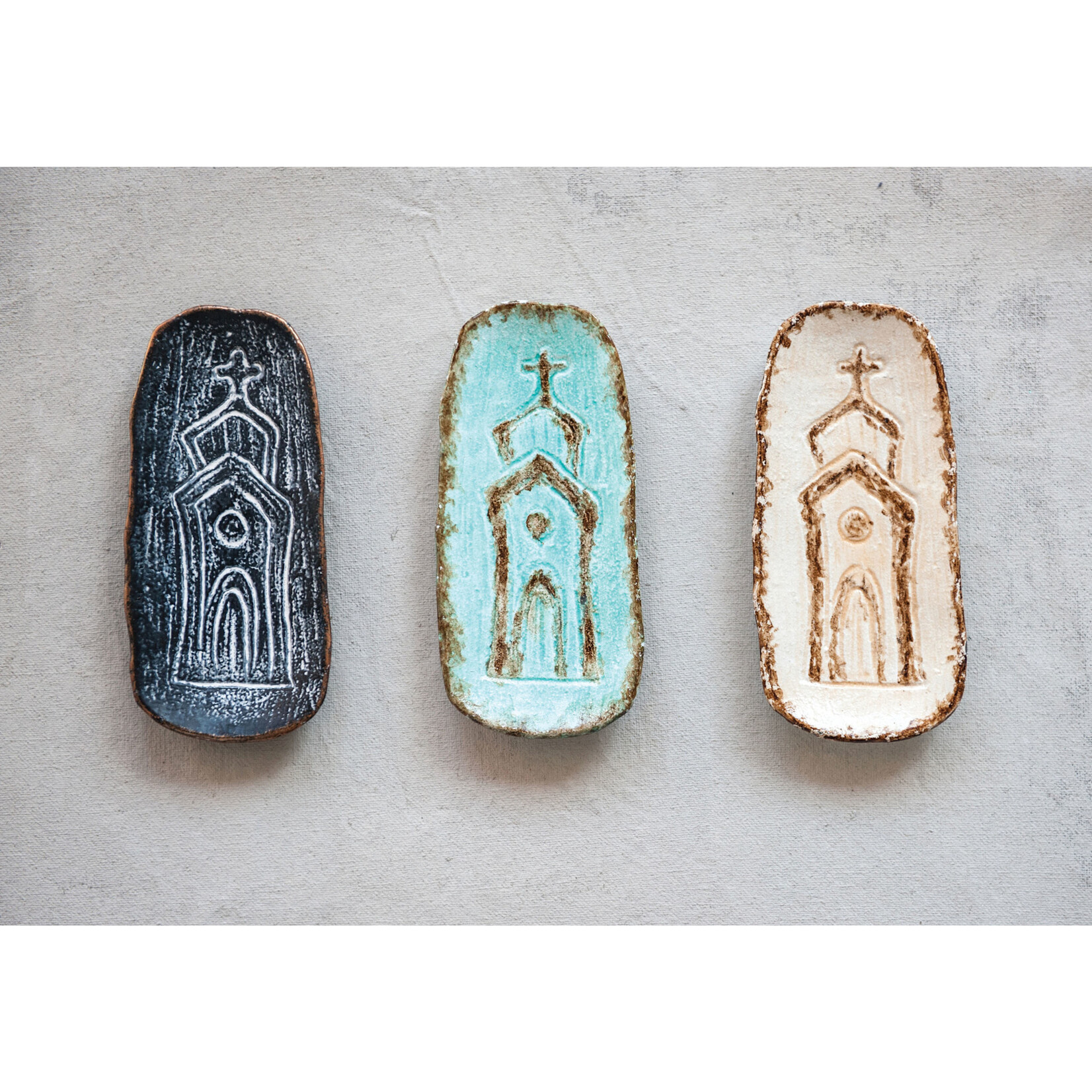 m. lynne designs cast iron dish with church