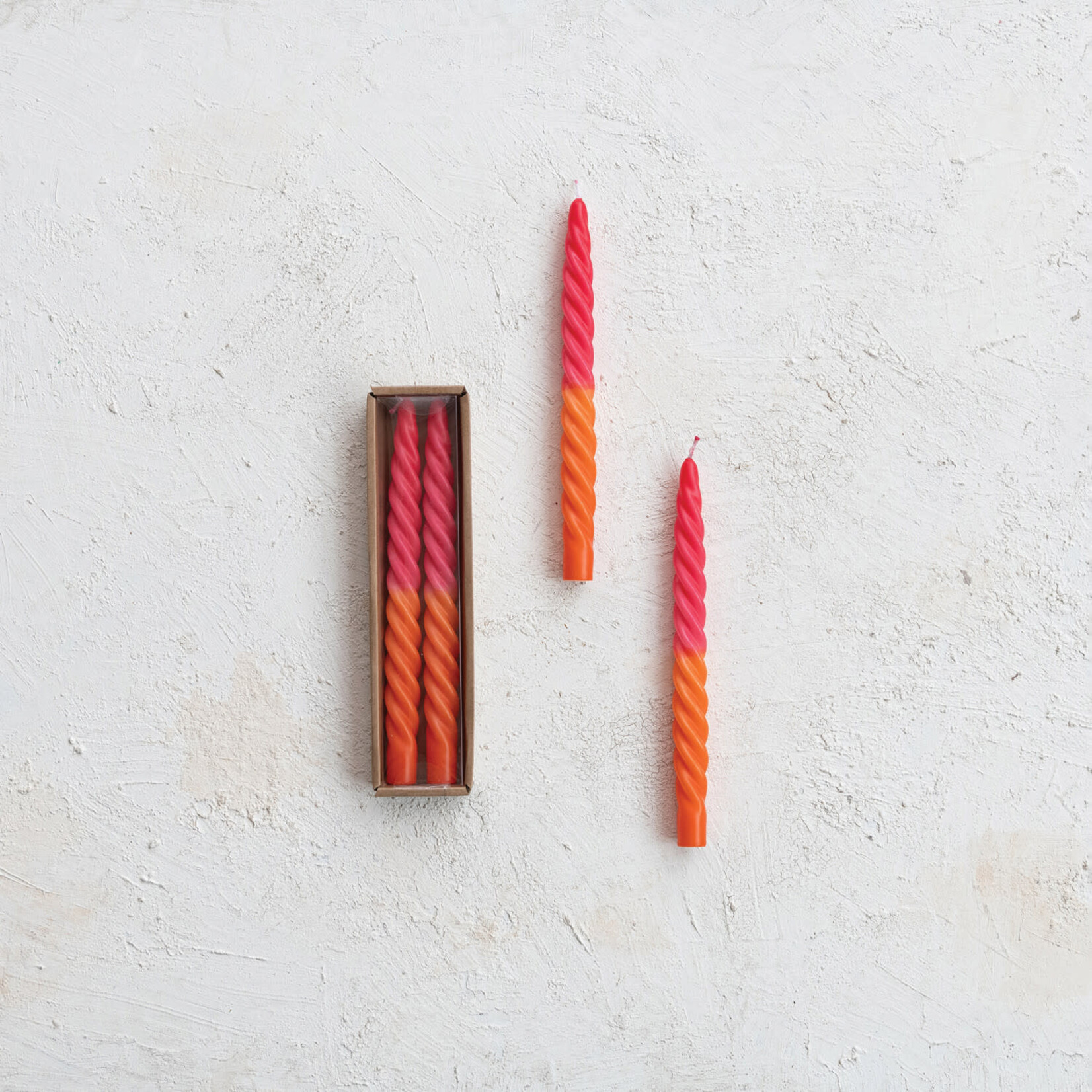 m. lynne designs pink & orange twisted taper candle