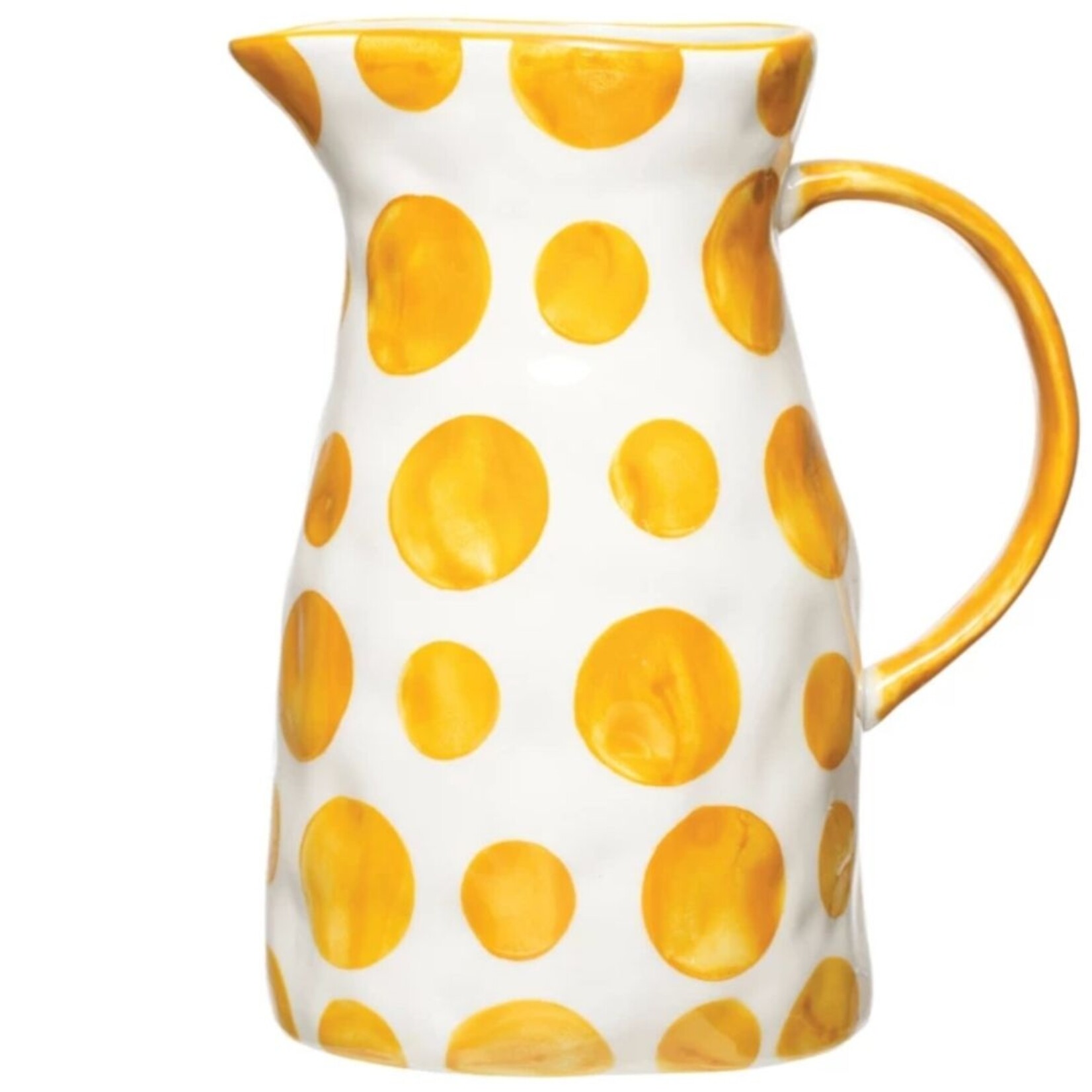 m. lynne designs stoneware yellow and white polka dots pitcher