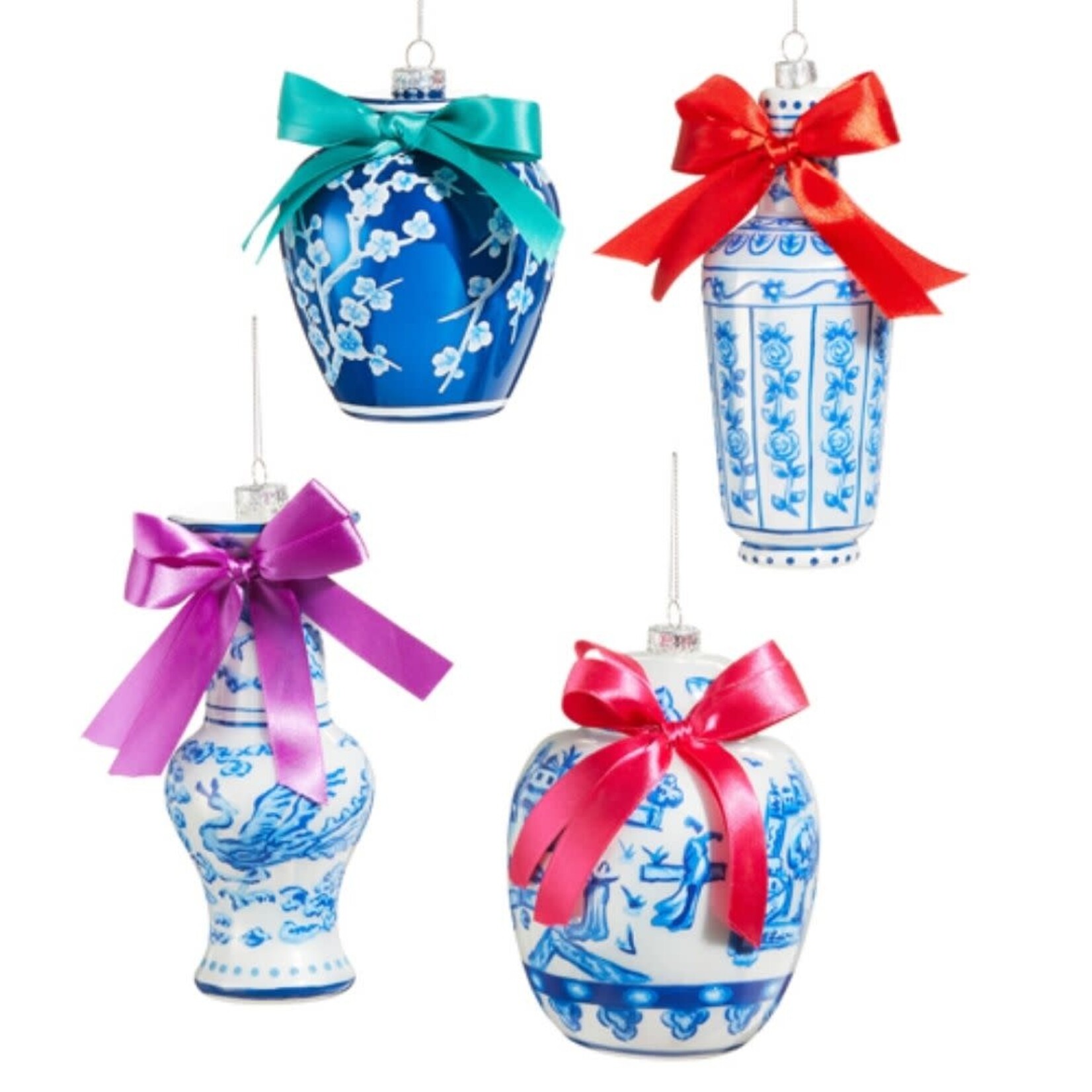 m. lynne designs blue and white chinoiserie ornament with ribbon
