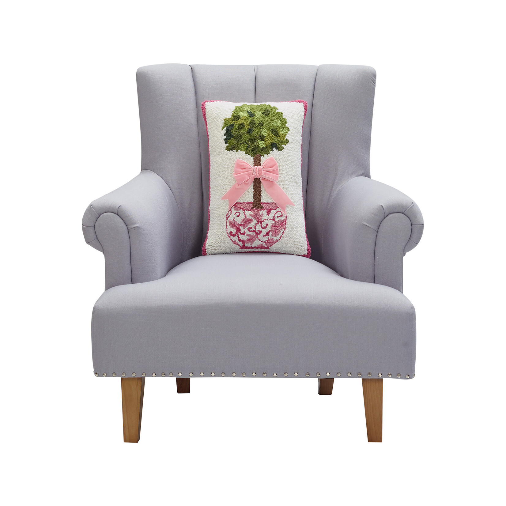 m. lynne designs pillow, pink chinoiserie topiary with ribbon
