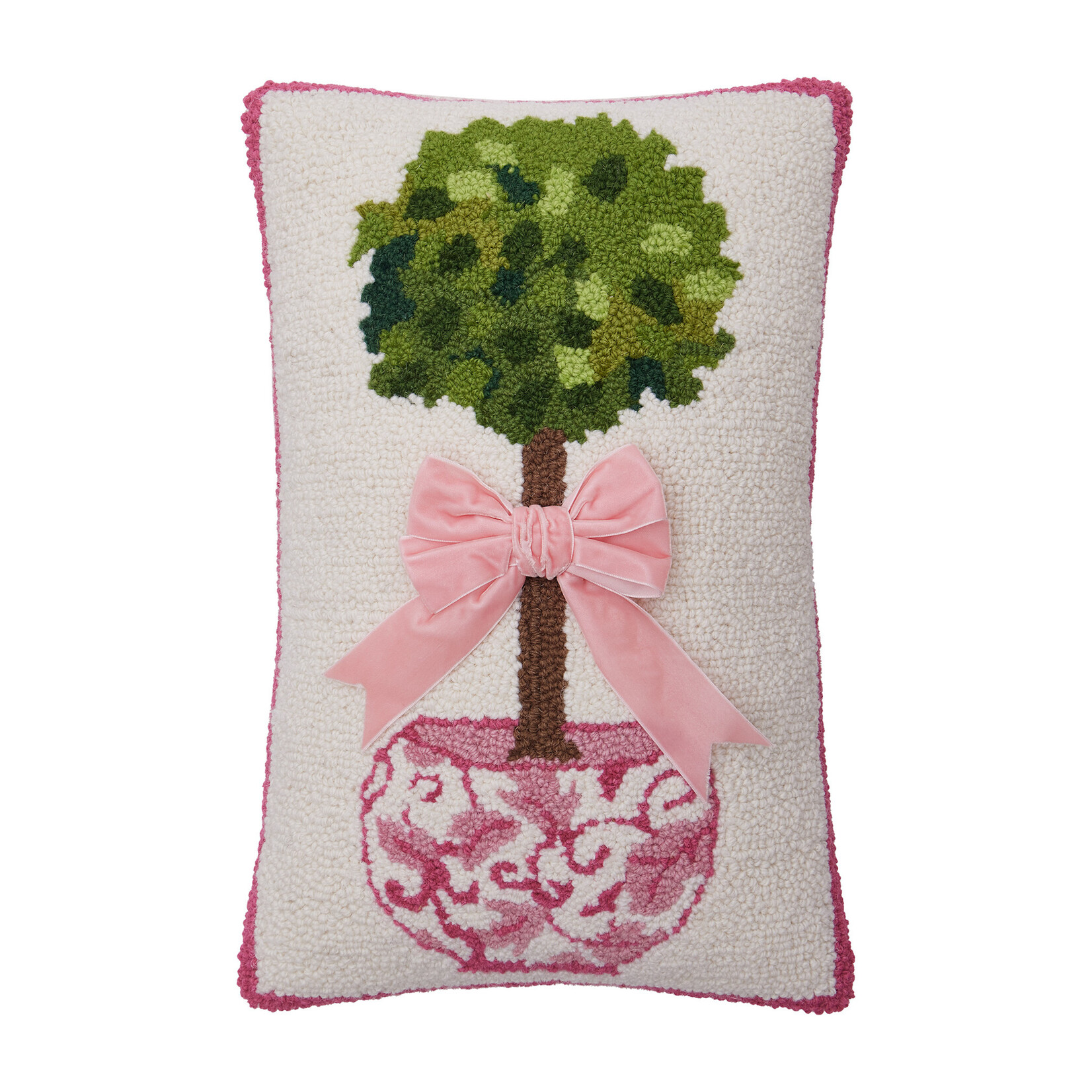 m. lynne designs pillow, pink chinoiserie topiary with ribbon