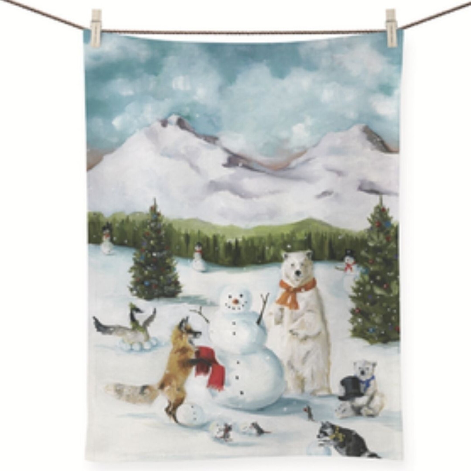 m. lynne designs the happiest snowman tea towel