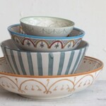 m. lynne designs teal stripes with reactive glaze serving bowl