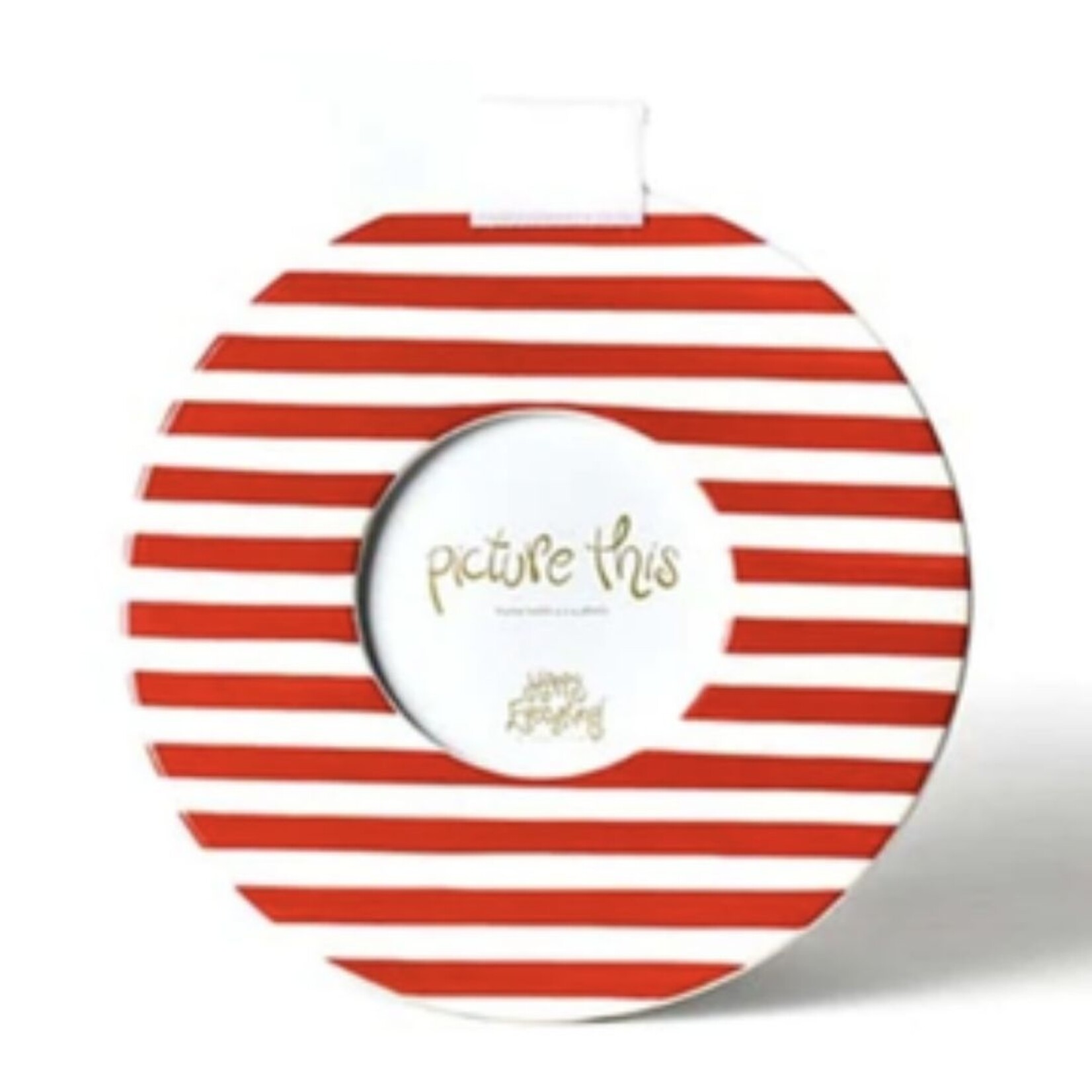 happy everything red stripe round frame