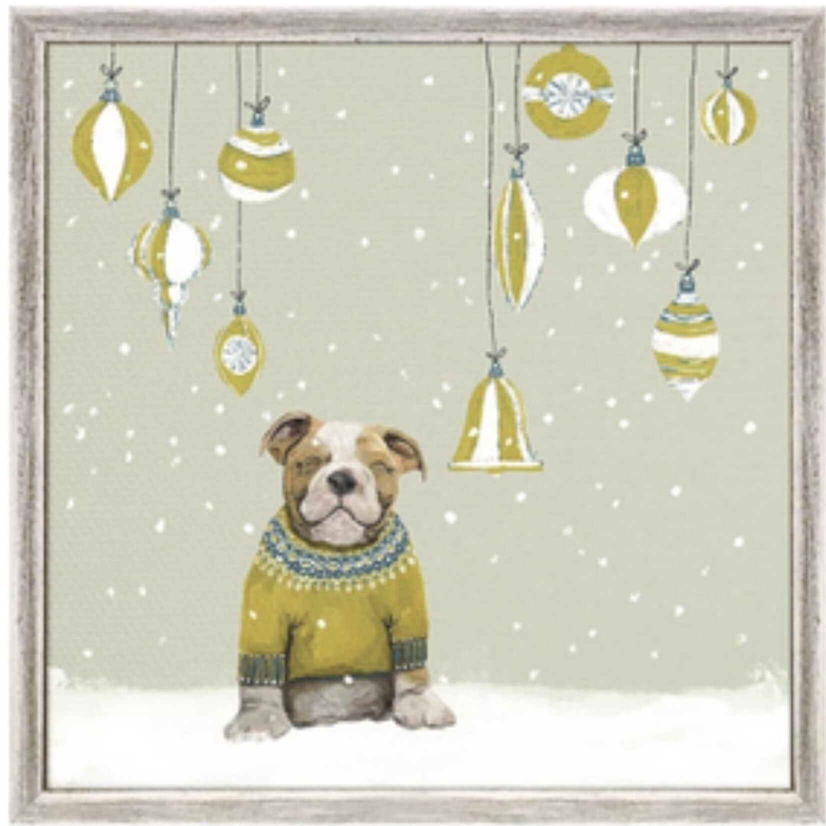 m. lynne designs holiday party bulldog framed canvas
