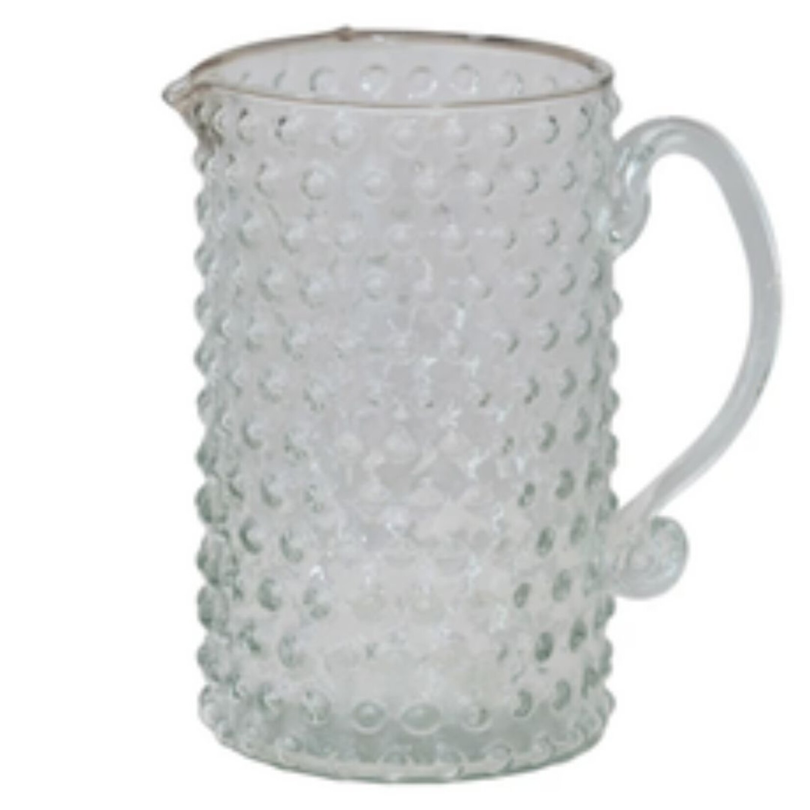 m. lynne designs hand-blown clear glass hobnail pitcher