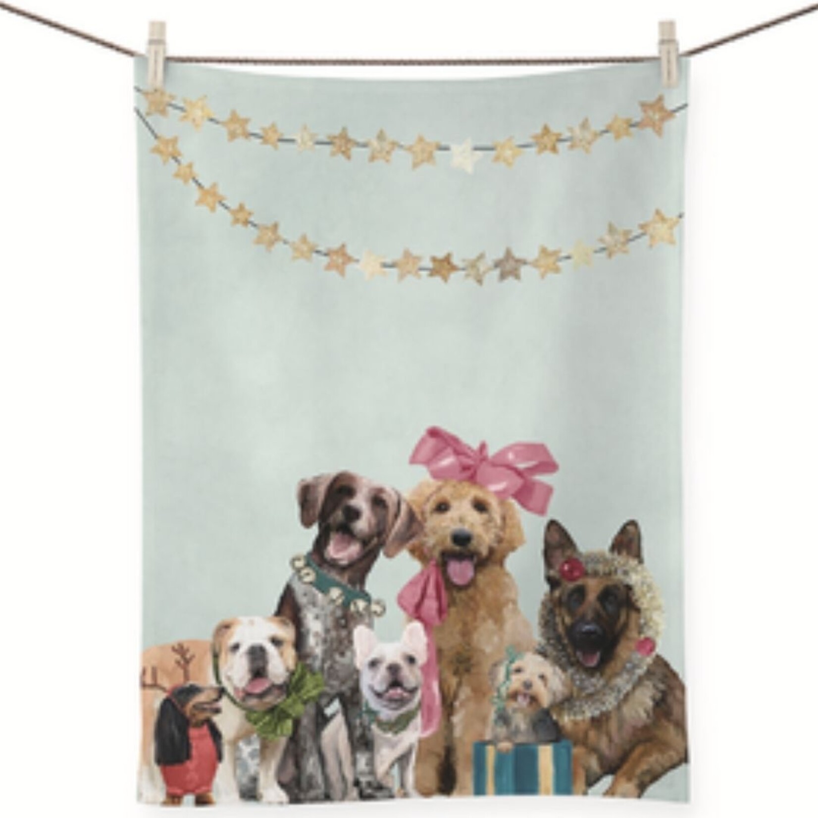 m. lynne designs festive puppy pack bright tea towel