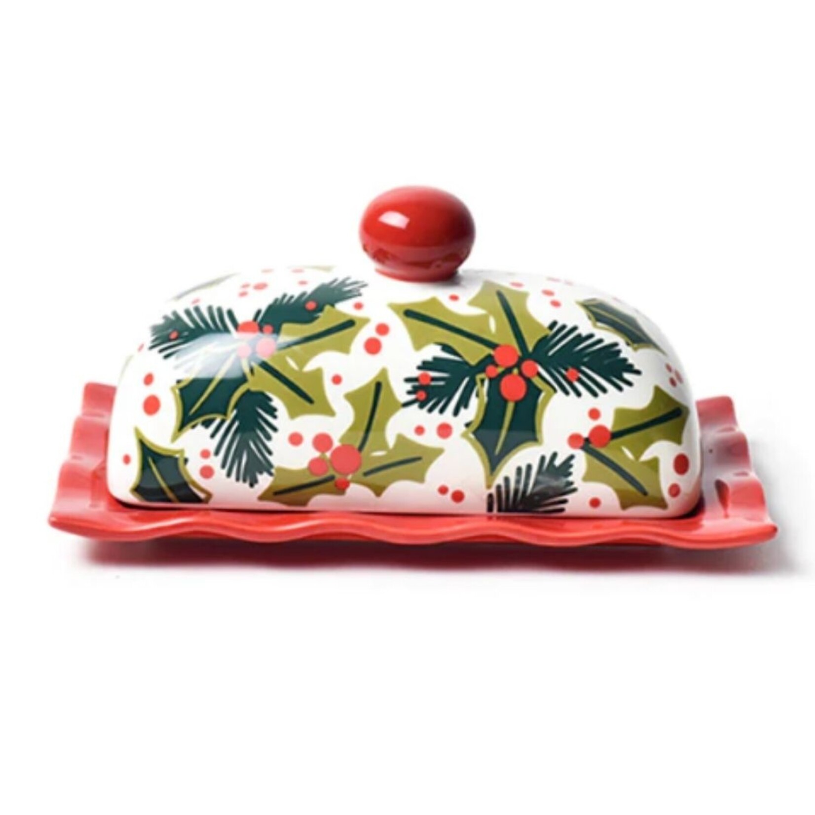 coton colors balsam and berry holly ruffle butter dish