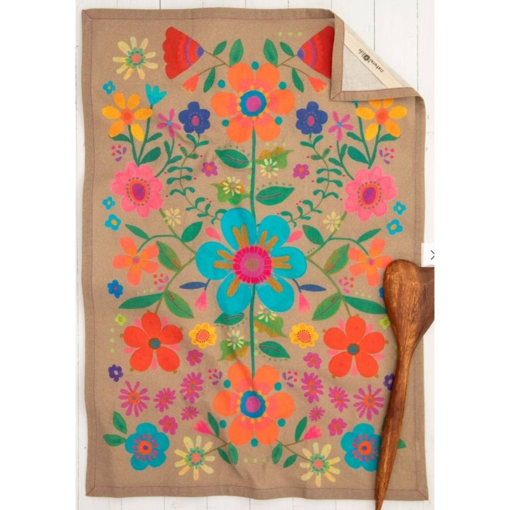 natural life cocoa folk tea towel