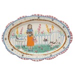 m. lynne designs decorative ceramic platter with lady in garden