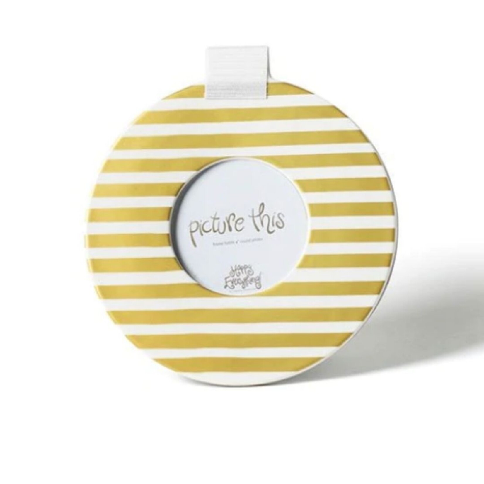 happy everything gold stripe round picture frame