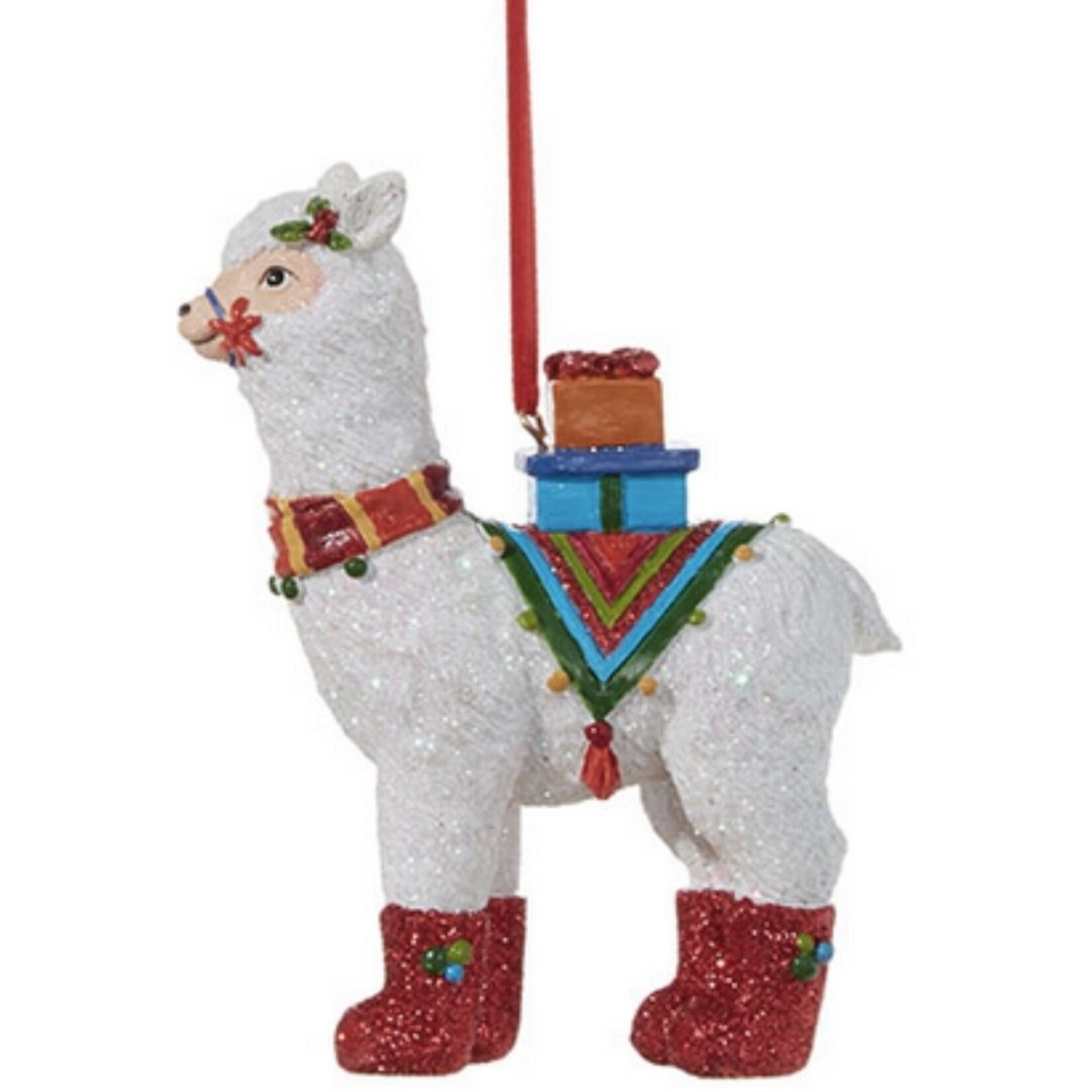 m. lynne designs llama with presents ornament