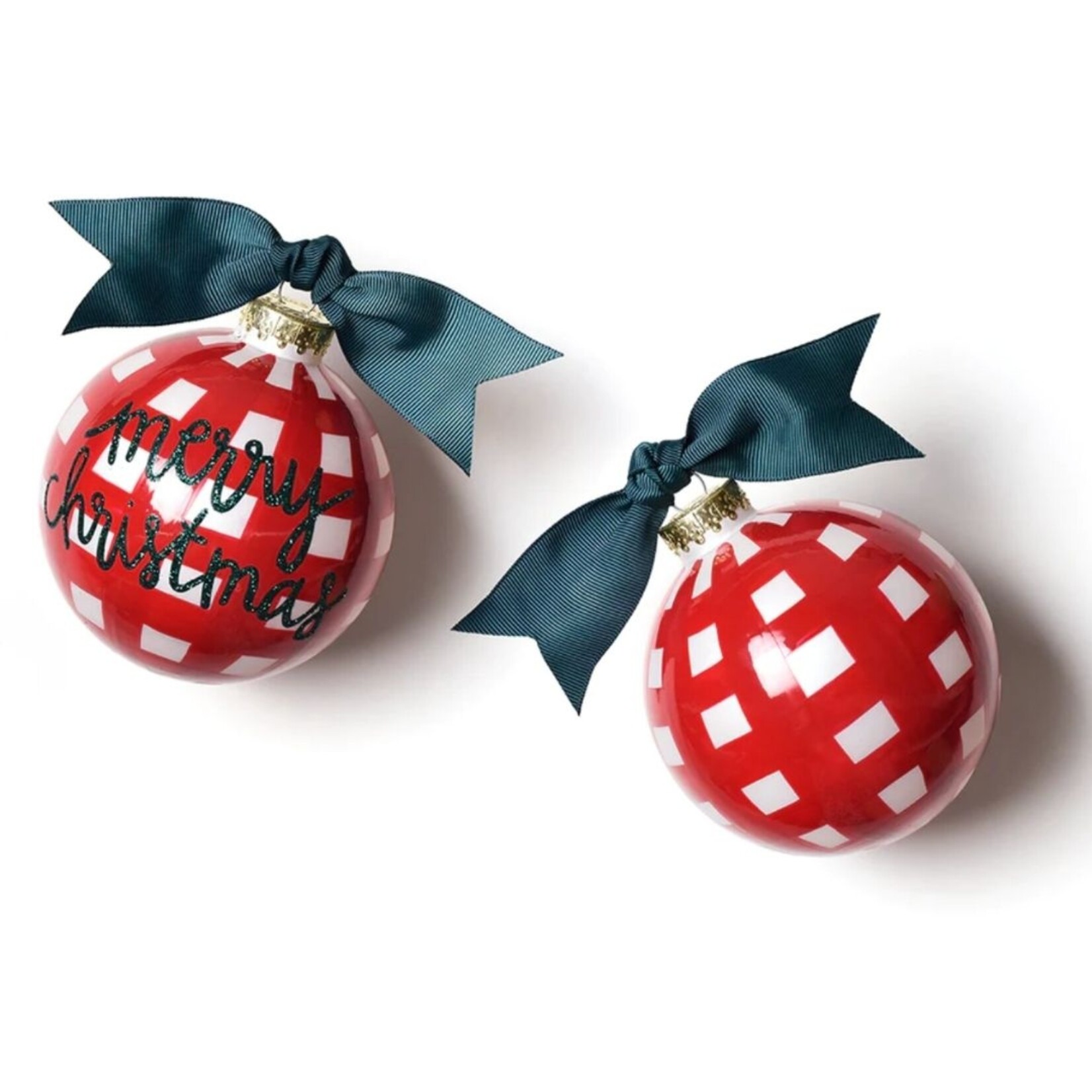 coton colors merry christmas gingham glass ornament