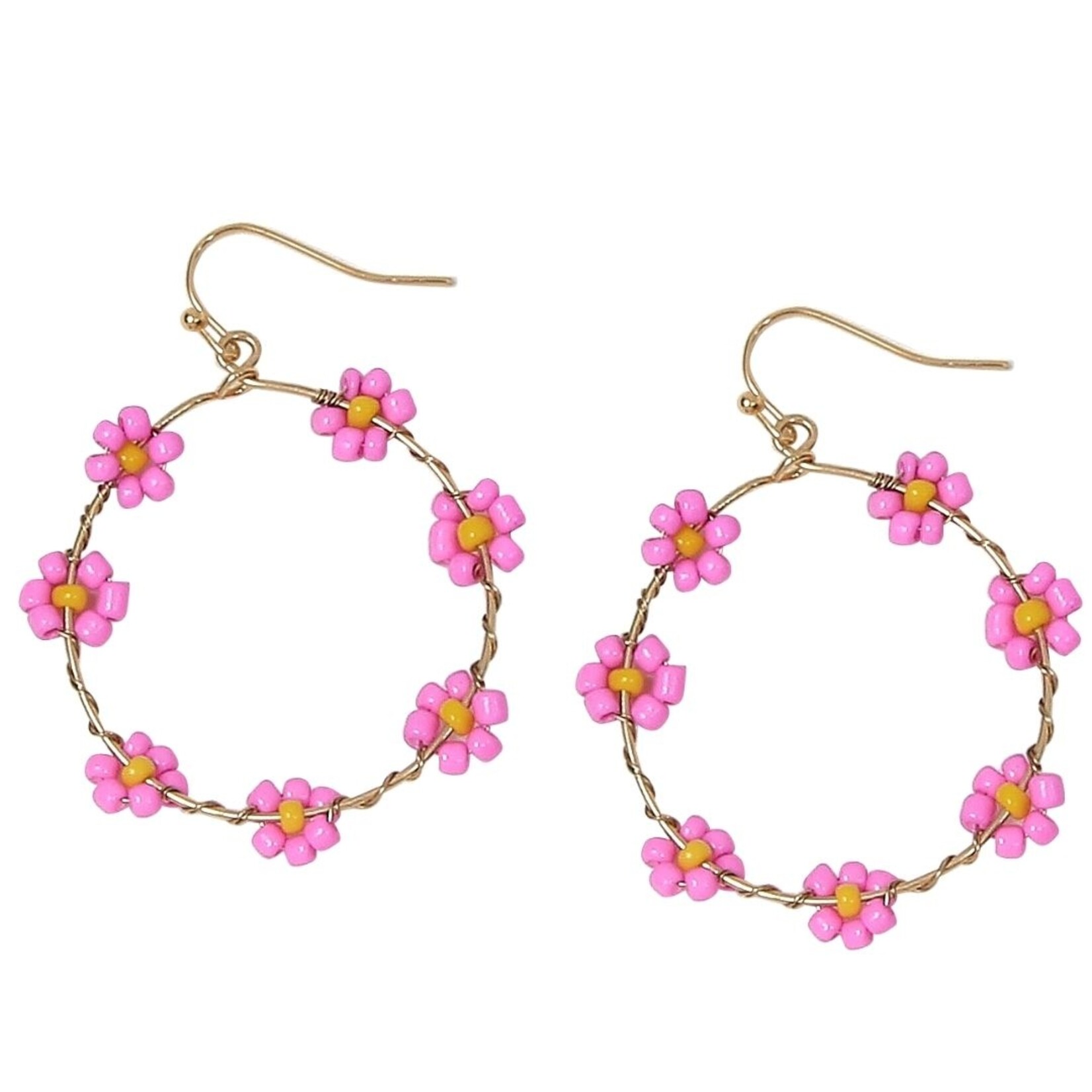 m. lynne designs pink daisy flower bead hoop earring