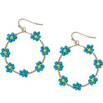 m. lynne designs teal daisy flower bead hoop earring