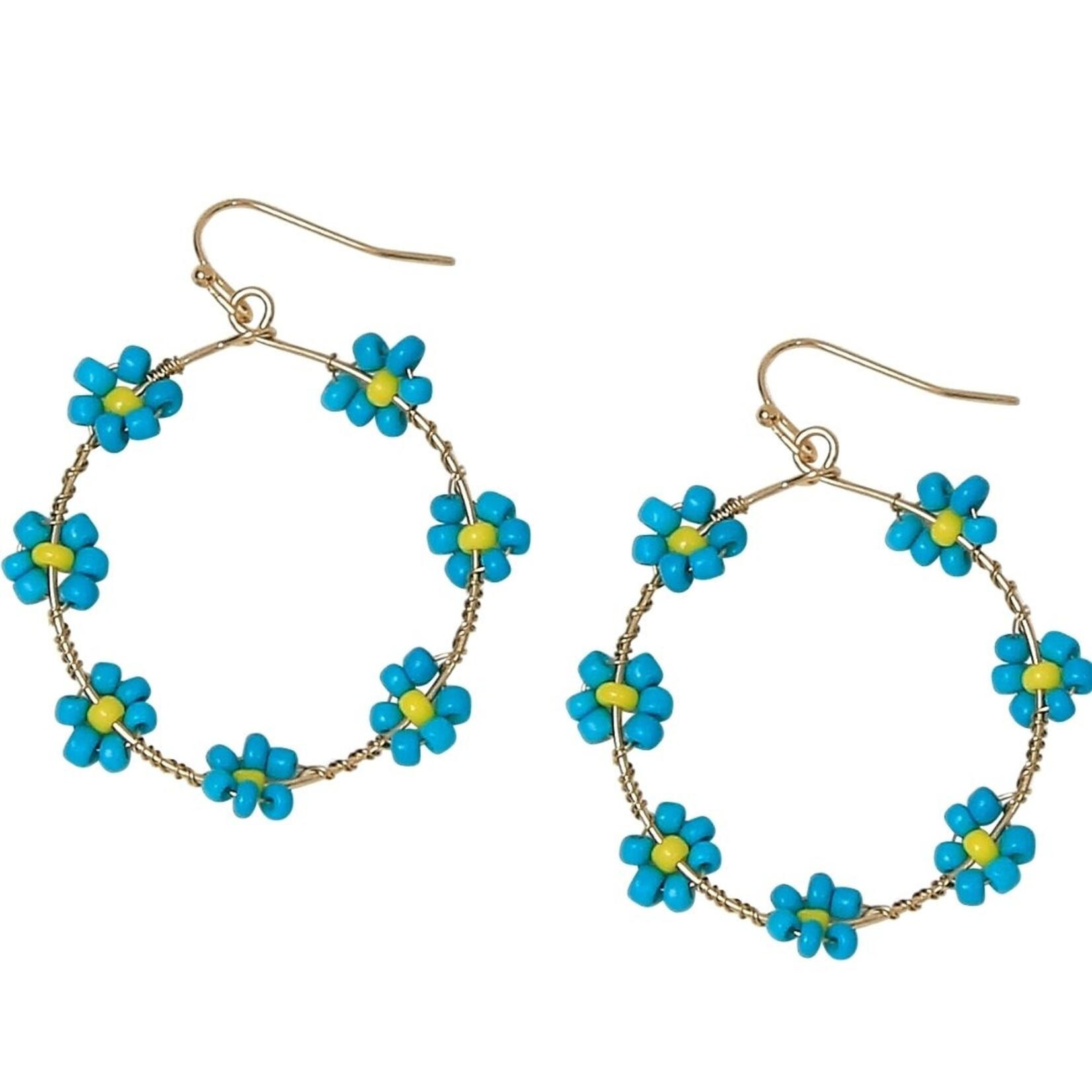 m. lynne designs teal daisy flower bead hoop earring