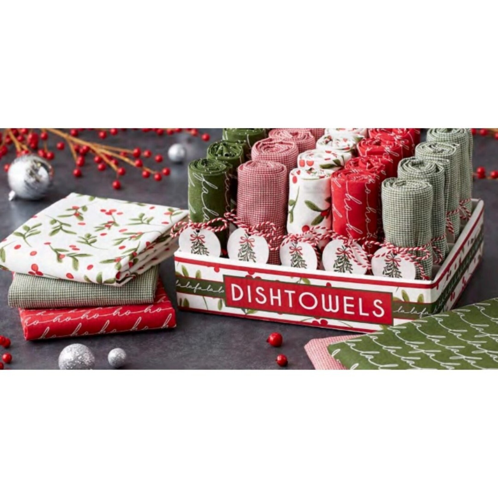 m. lynne designs under the mistletoe dishtowel