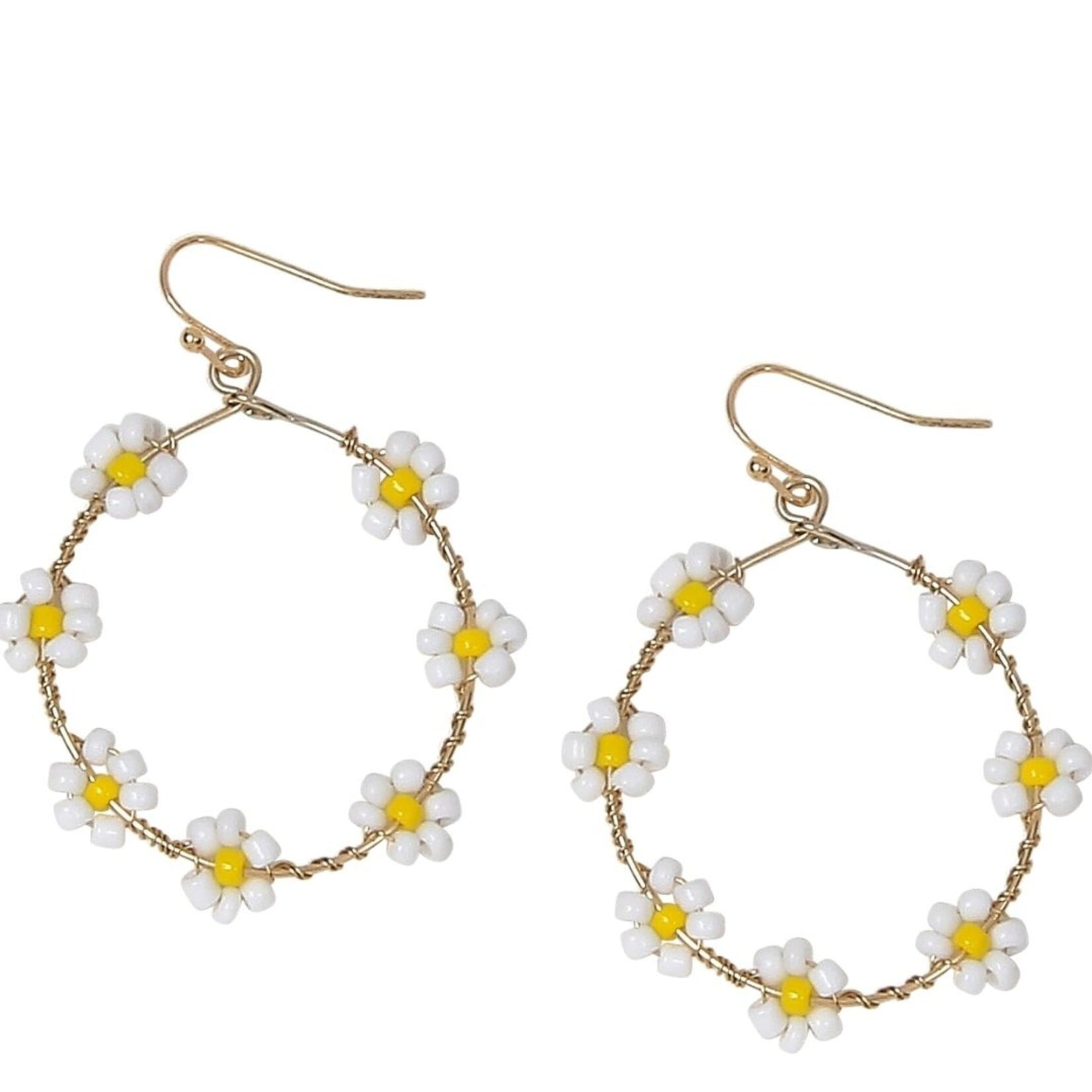 m. lynne designs white daisy flower bead hoop earring