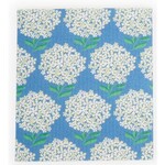 m. lynne designs white hydrangea on blue swedish dishcloth