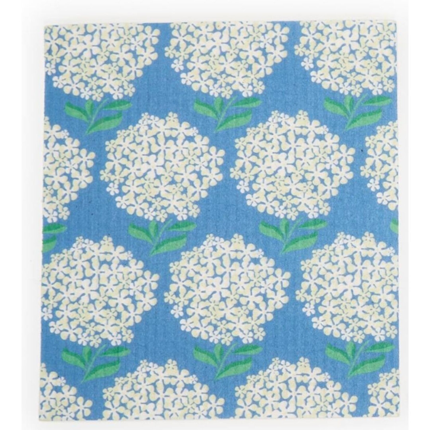m. lynne designs white hydrangea on blue swedish dishcloth