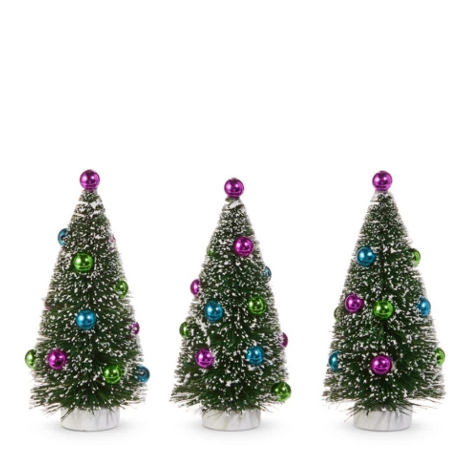m. lynne designs bottle brush tree with pink top and colorful ornaments