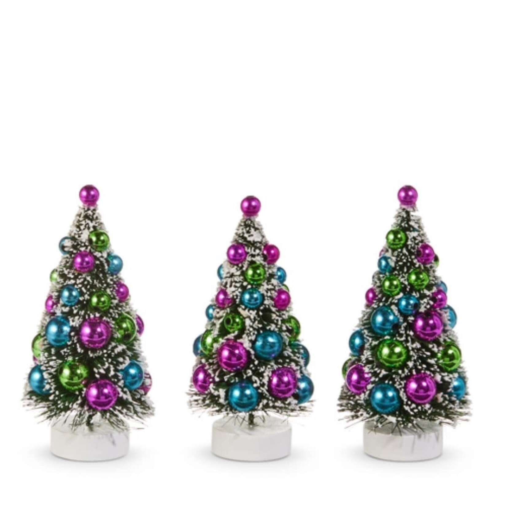 m. lynne designs small bottle brush tree with pink top and colorful ornaments