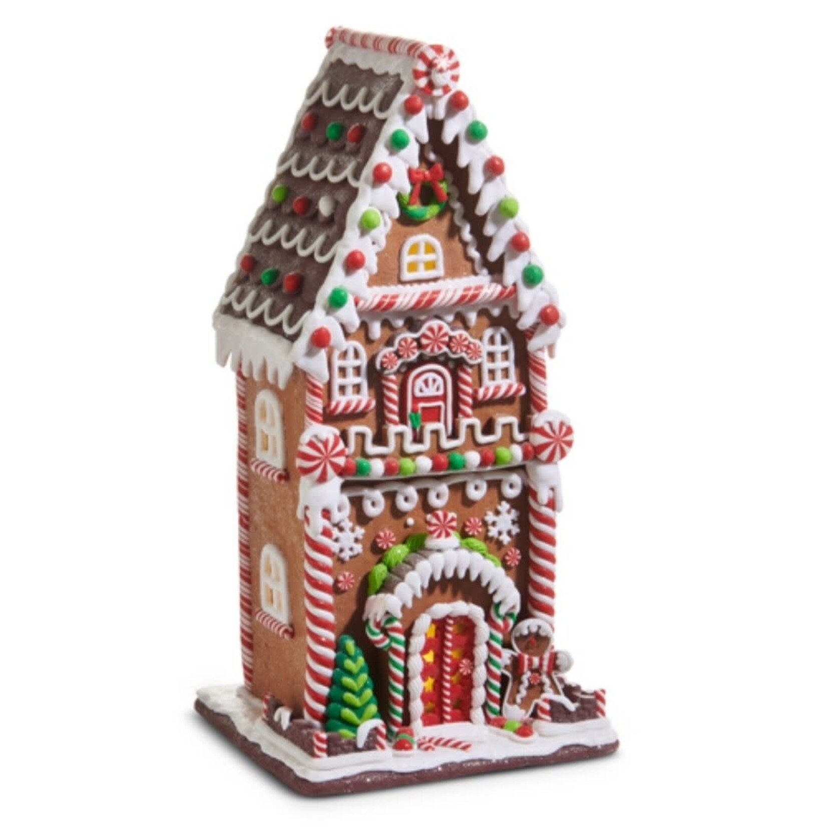 m. lynne designs 20.5" lighted gingerbread house with red, white & green gumdrops