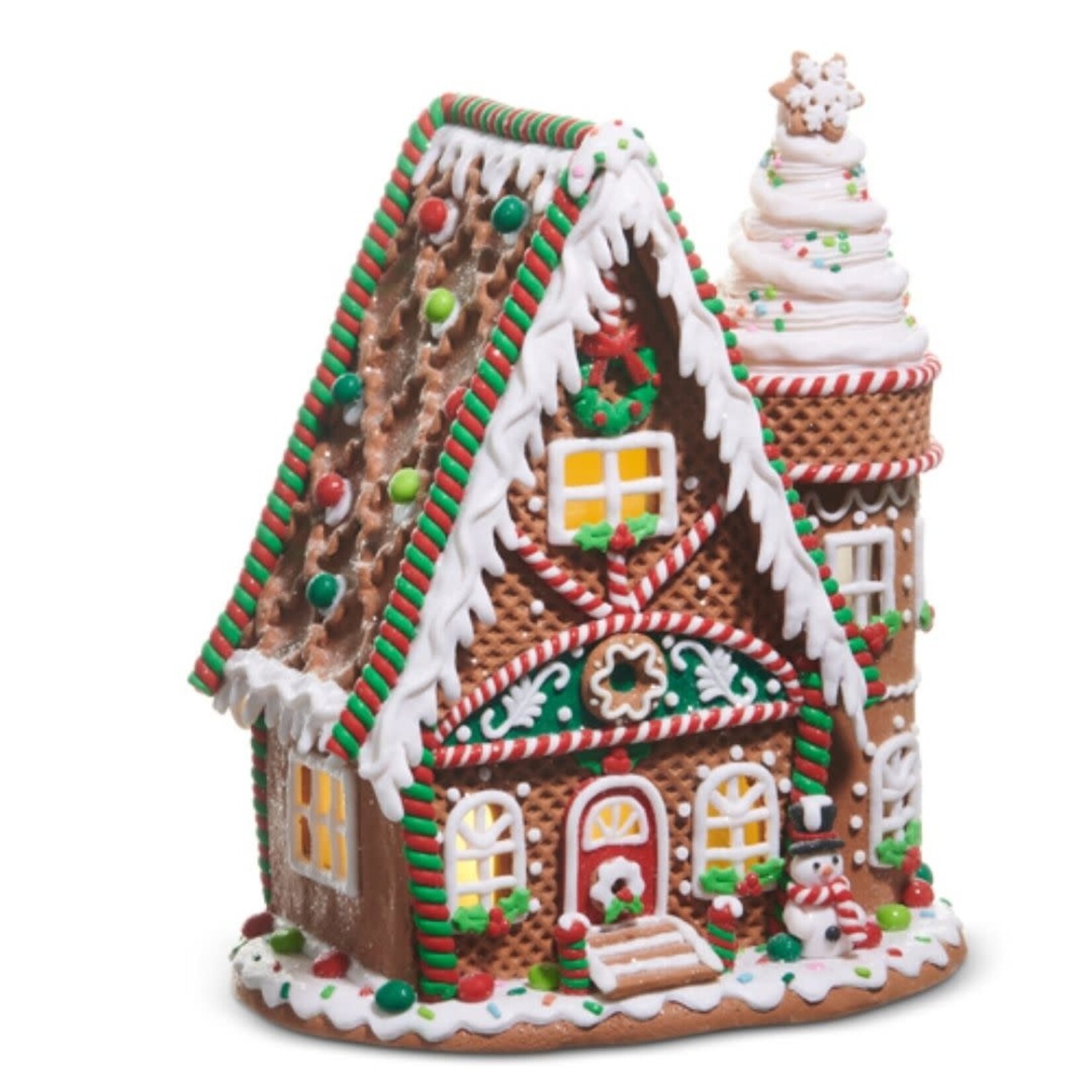 m. lynne designs 12" lighted gingerbread house with icing turret