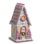 m. lynne designs lighted tall gingerbread house white with pink detail