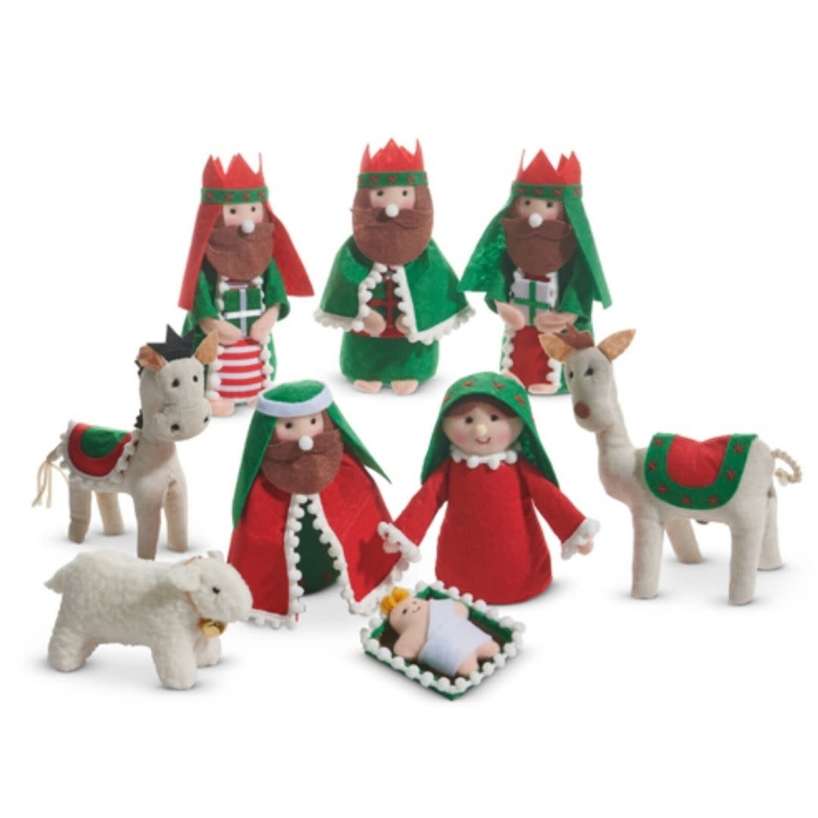 m. lynne designs red & green nativity set of 9