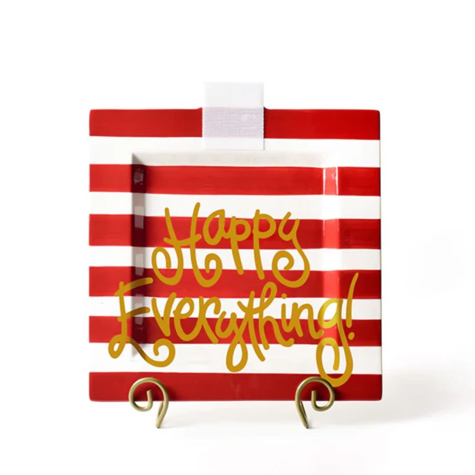 happy everything red stripe big square platter