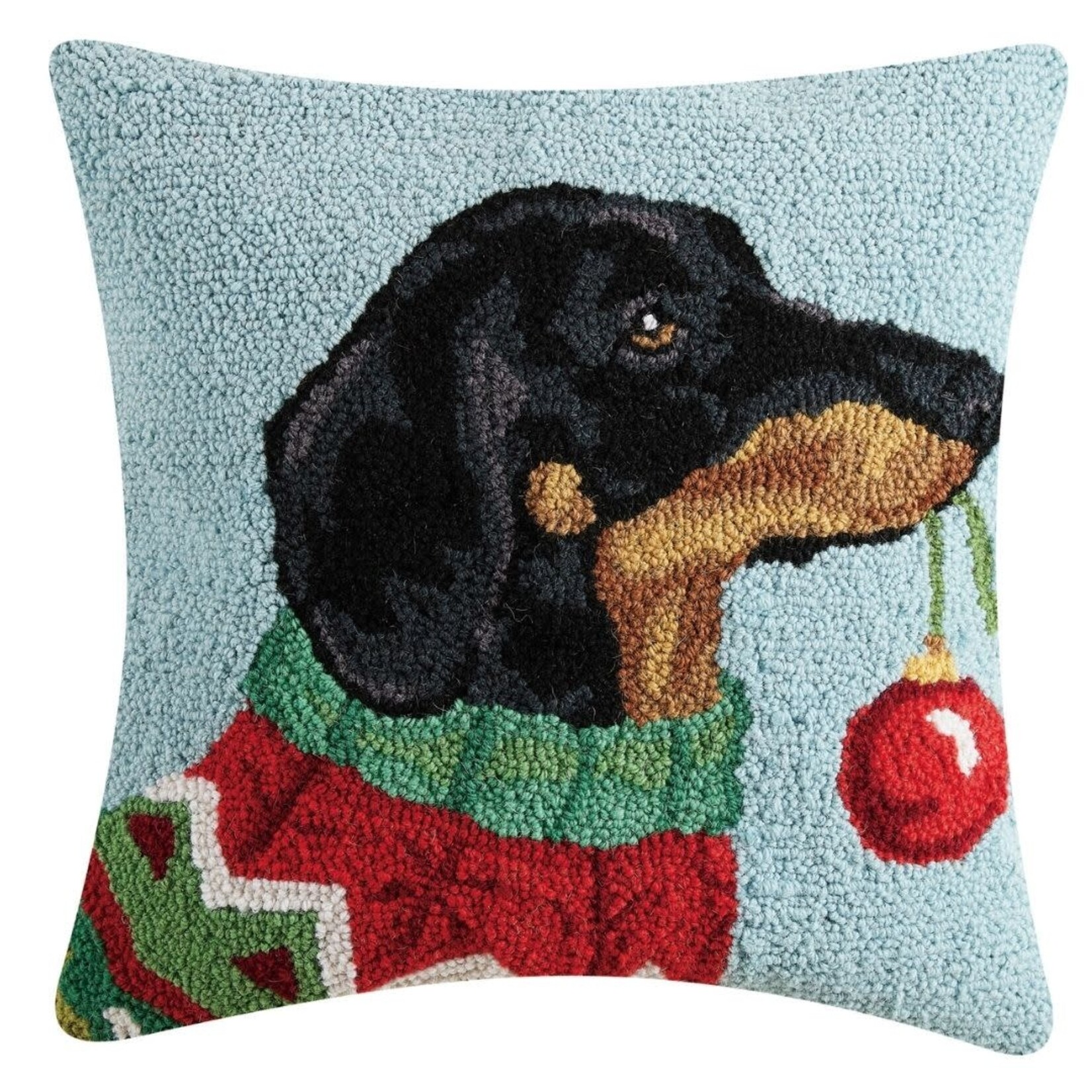 m. lynne designs holiday dachshund hook pillow