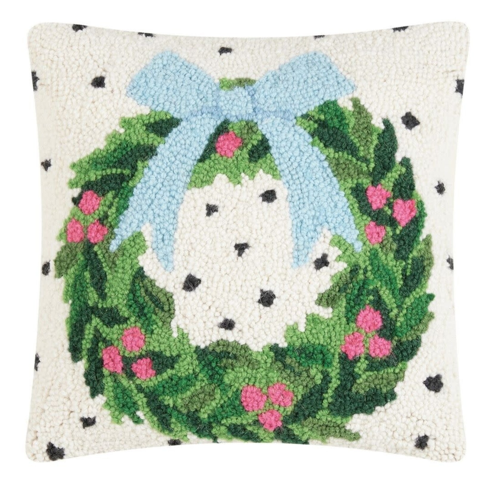 m. lynne designs spotted holiday wreath hook pillow