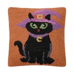 m. lynne designs black witch cat hook pillow