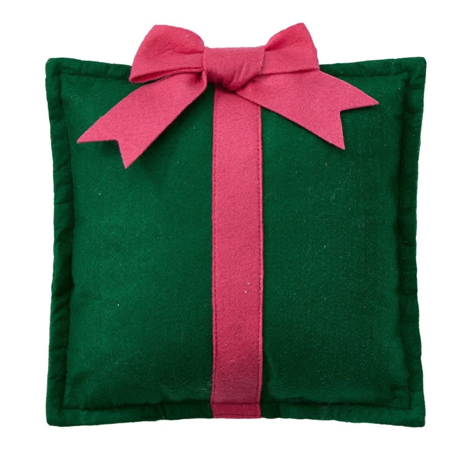 m. lynne designs green present with pink bow felt pillow
