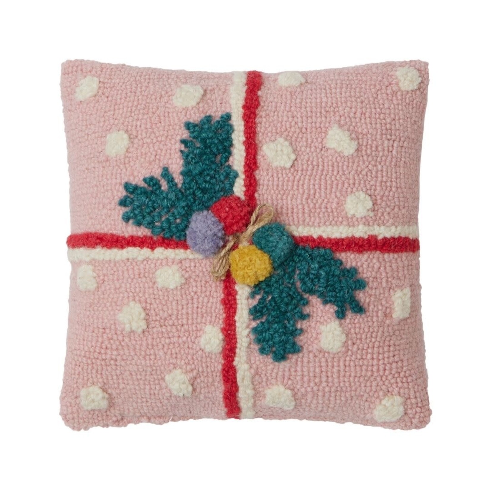 m. lynne designs pink present with poms hook pillow