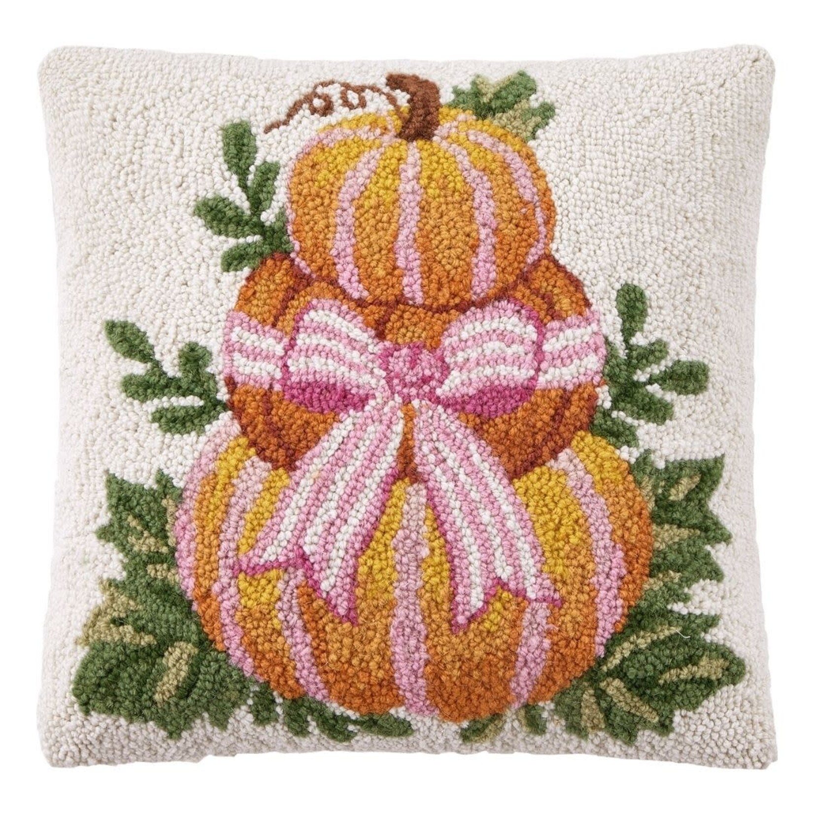 m. lynne designs pumpkin stack with pink stripe bow hook pillow