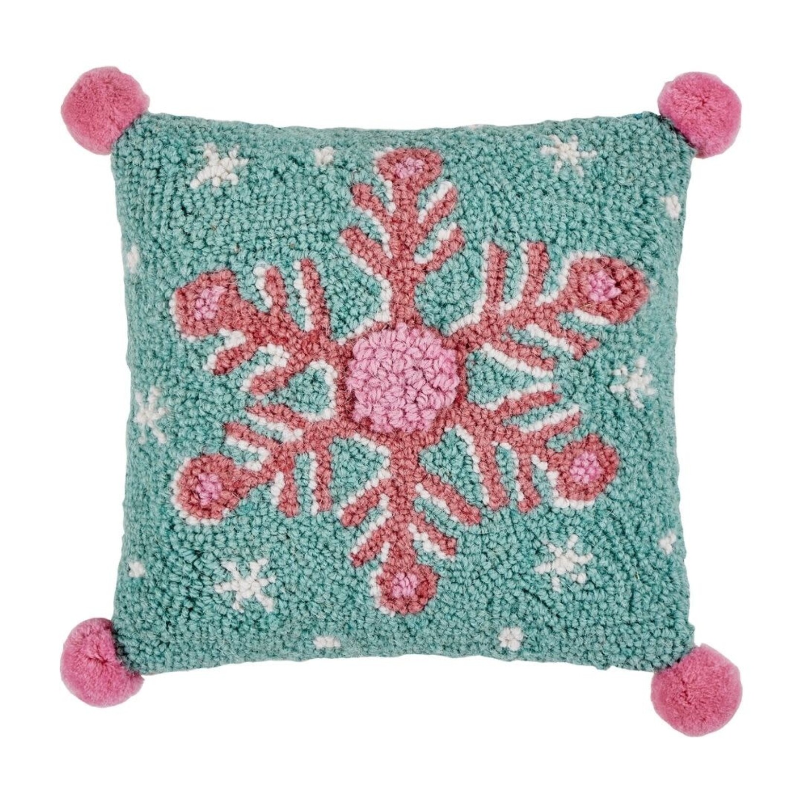 m. lynne designs snowflake with pom poms hook pillow