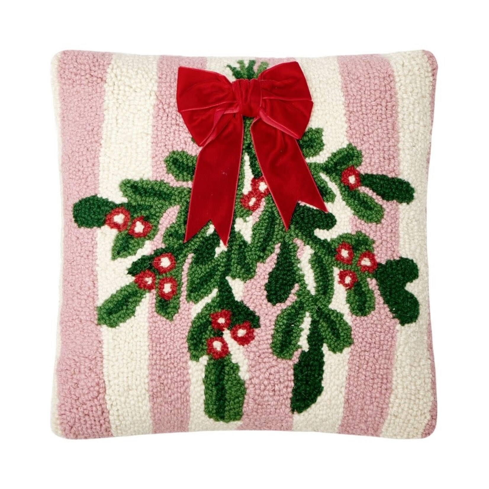 m. lynne designs pink stripe mistletoe with ribbon hook pillow